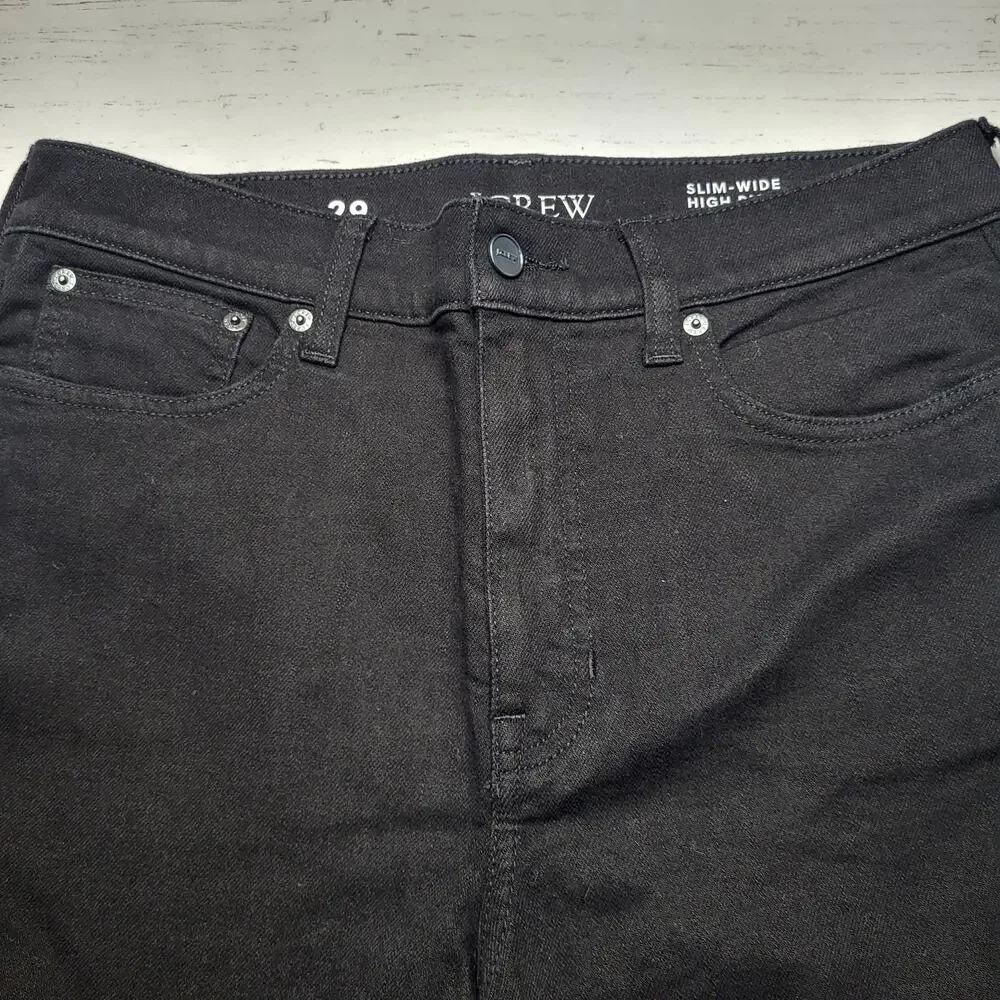 J Crew Slim Wide Leg Jeans Black High Rise Semi Stretch Crop Ankle Minimalist 29